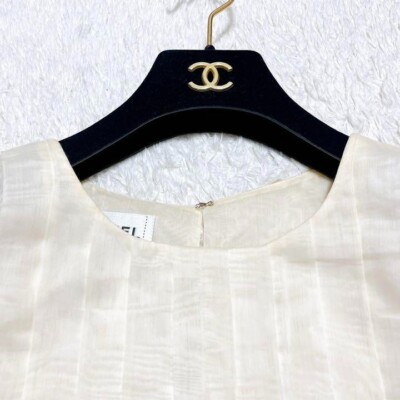 CHANEL Sleeveless Tops Women Silk Cotton Size 36 Made in France