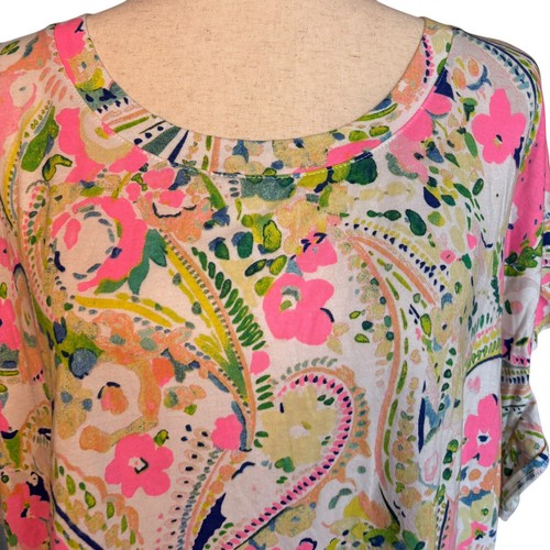 Crown & Ivy Top Womens 4X Pink Floral Print Scoop Neck Short Sleeve Ruffle - Picture 2 of 5