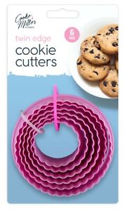 6 PACK COOKIE SCONE CUTTERS TWIN EDGE CRINKLE ROUND CAKE PASTRY BAKE MOLD SET