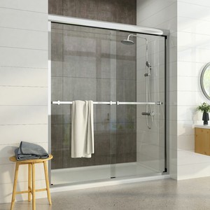 Semi Frameless Sliding Shower Door Fits 44 48 Inch Opening Clear Glass Brushed Ebay