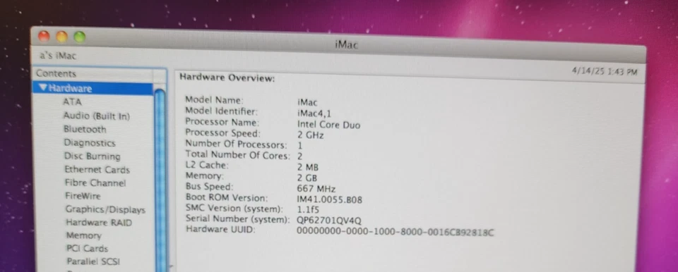 Apple IMac Core Duo 2.0 20" 250GB Intel Core Duo @ 6.67 GHz 2GB RAM A1174 READ - Image 4 of 4