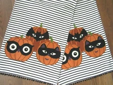 K & K FALL HALLOWEEN Embroidered PUMPKIN STRIPED TABLE RUNNER 16" x 72" NEW
