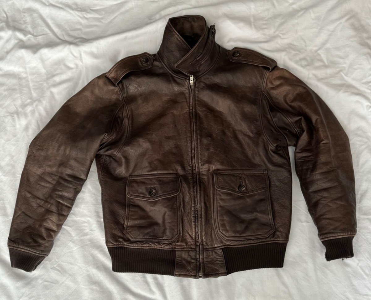 Abercrombie & Fitch Vintage Leather Bomber Jacket Brown Medium | eBay