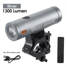 WEST BIKING 1300LM Waterproof Bike Light USB Rechargeable LED Front Headlight
