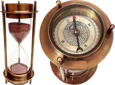 Nautical Brass Sand Timer Hourglass Maritime Brass Compass Table Decorative Gift
