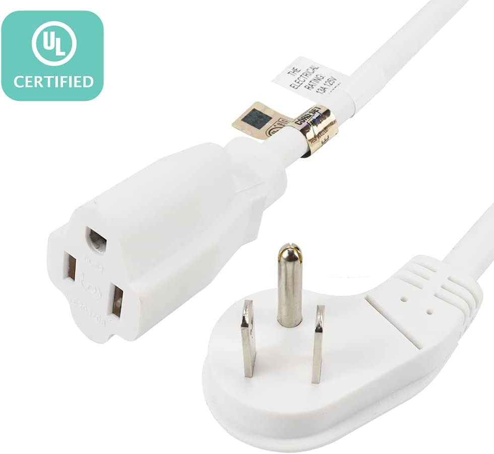 15 Ft Flat Plug Extension Cord, 16 AWG 3 Prong Grounded White Low Profile Extens