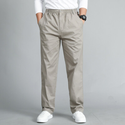Men Business Casual Khakis Pants Elastic Waist Chino Trousers Straight Leg Work