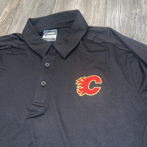 NWT Men's Large Fanatics Calgary Flames Black Vented Polo Shirt - Picture 3 of 9