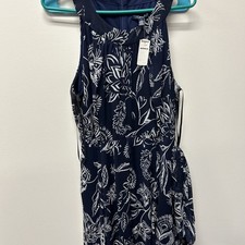 Chaps Women’s Size 16 Solid Blue Floral Sleeveless Midi Fit & Flare Dress