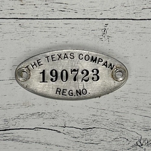 Vintage The Texas Company Asset Tag 1940s Texaco Metal Gas & Oil Original