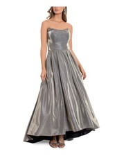 BETSY ADAM Womens Silver Tulle Boning Hi Lo Hem Sleeveless Formal Gown Dress 4