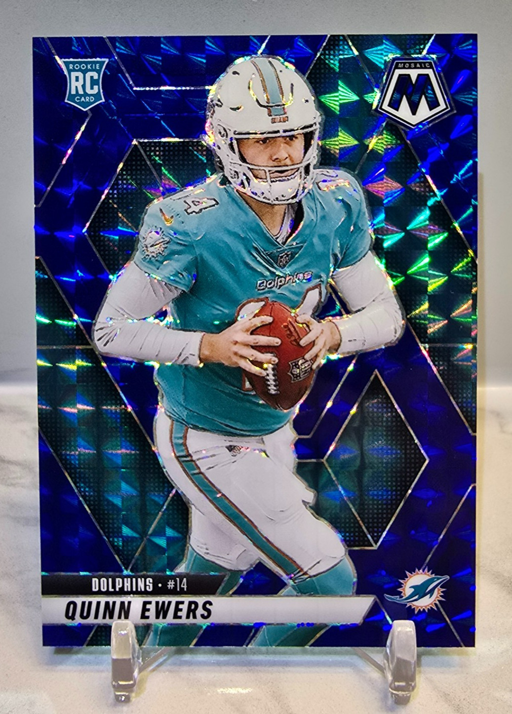 QUINN EWERS 2025 Mosaic Football #308 Rookie Blue Prizm /99 Dolphins