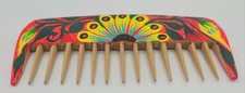 Vintage Hand Painted Wooden Hair Comb Floral Folk Art Red Wide Tooth Decorative
