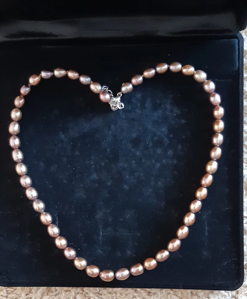 Kupferfarbene Süßwasserperlen Kette 925 Silber - Bild 2 von 3