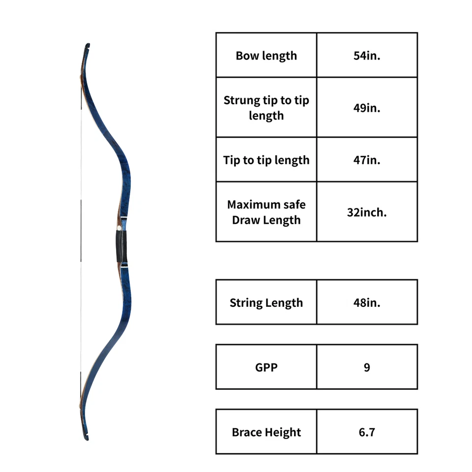 52'' AF archery  Traditional Tatar Bow Blue Birds Maple Recurve Bow - Image 2 of 4