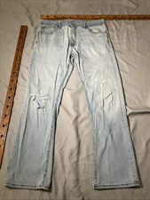 Levis 527 Jeans Mens 36x32 Blue Straight Denim Work Western Grunge Distress Pant