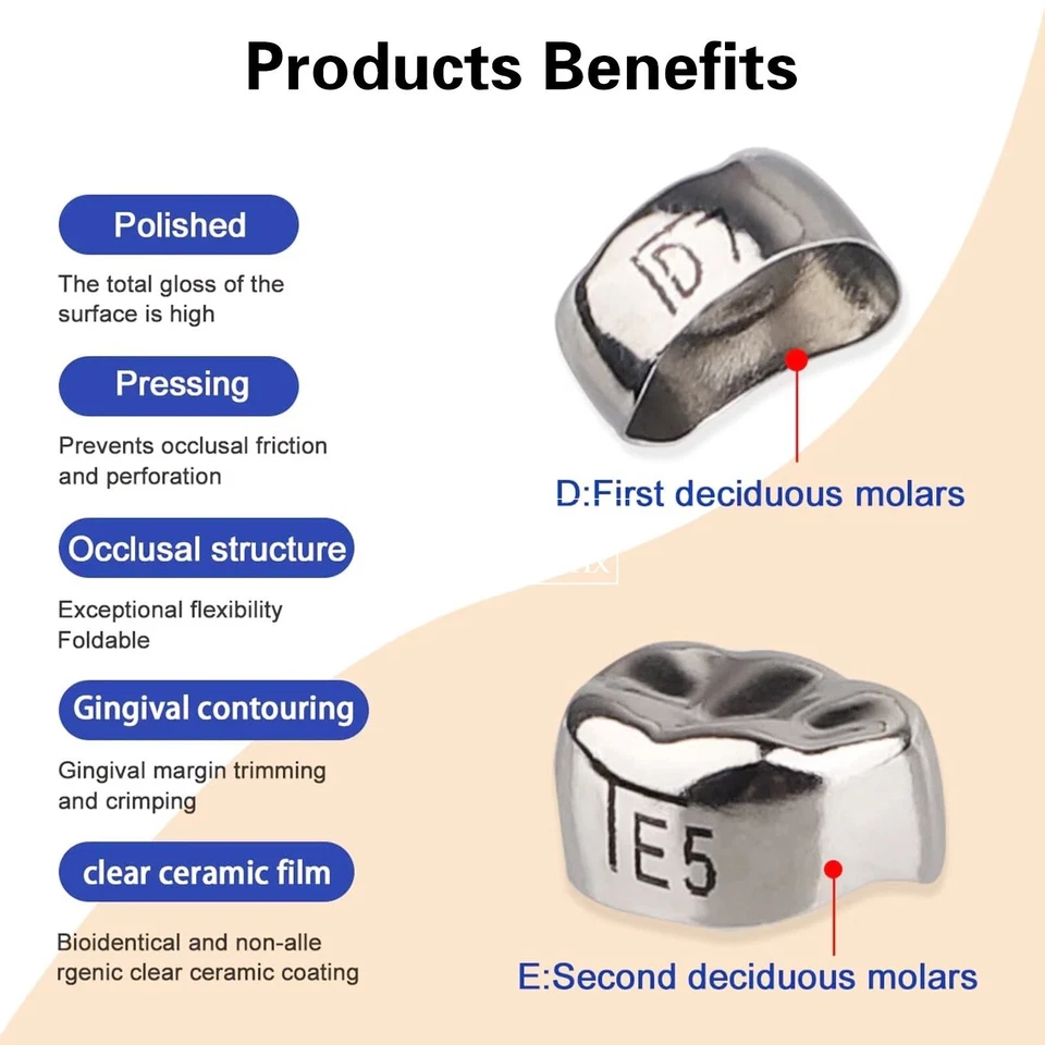 Kit de coronas pediátricas molares primarias de acero inoxidable corona dental para niños 48 tamaños Foto 2 de 4