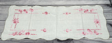 VINTAGE EMBROIDERED TABLE / DRESSER RUNNER SCARF - WHITE PINK 39" X 13"    4