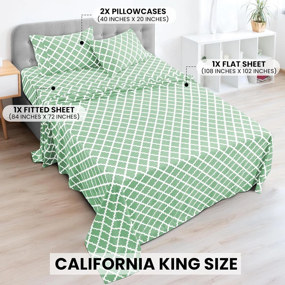 Breathable Geometric Quatrefoil Sheet Set - California King, 4-Piece Comfort - Image 4 of 4