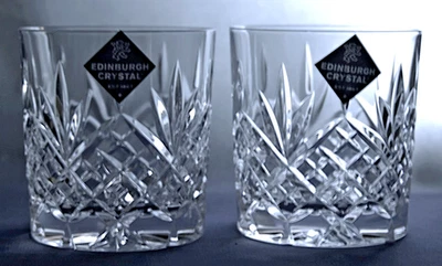 EDINBURGH CRYSTAL - BALMORAL - 2 x 6ozs/ 170ml WHISKY TUMBLER GLASSES 3" (7.5cm)