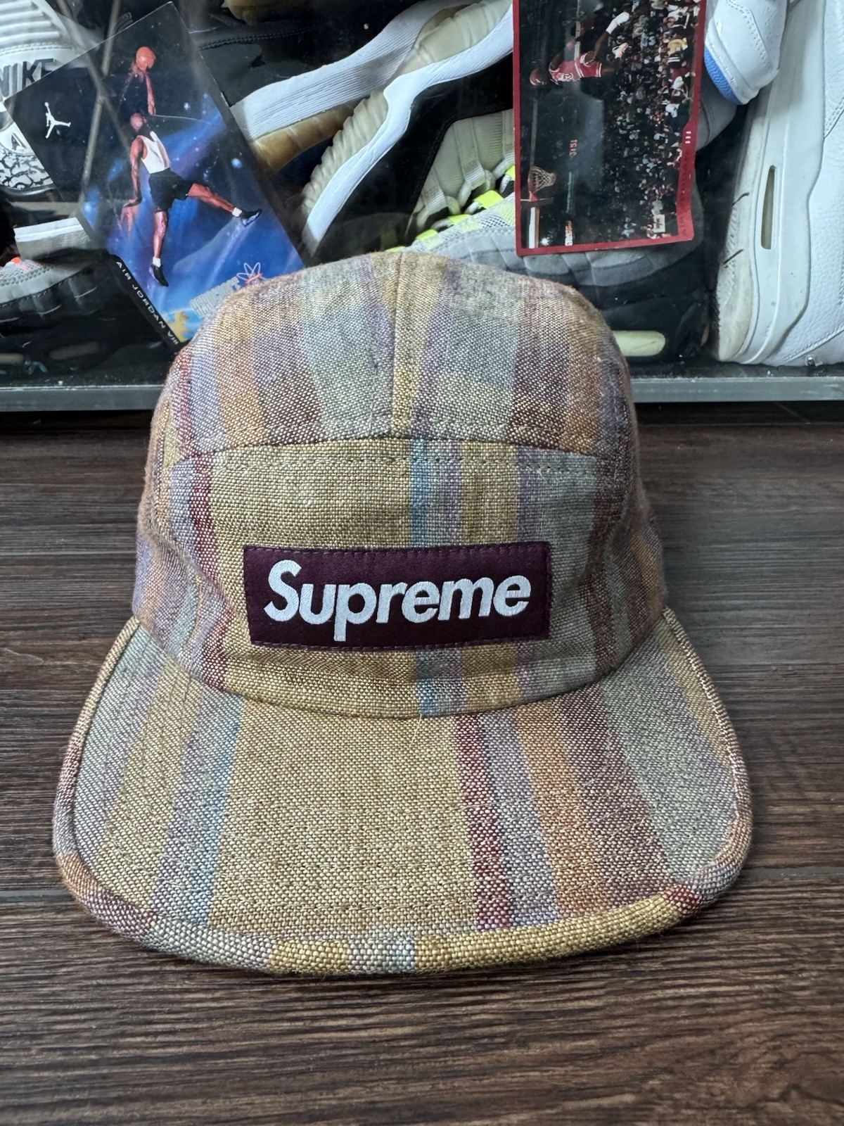 Supreme Magee Plaid Linen Camp Cap SS14 Burgundy Box … - Gem