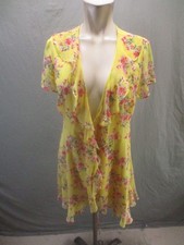 LUSH Size S Womens Floral Yellow Short Sleeve Ruffle Lightweight Wrap Dress 861