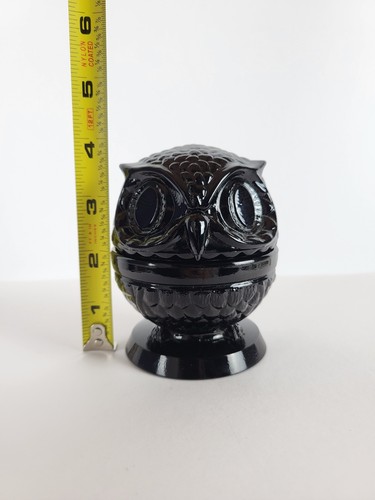RARE Fenton Wise Glass Owl Decision Maker Ebony Black with Ring Holder - 3 Slots - Picture 9 of 9