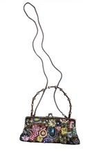 La Regale Vintage Beaded Sequin Floral Evening Purse Brown Silk Shoulder Bag NOS