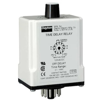 Dayton 24En93 Single Function Time Delay Relay, Octal, Off Delay, 1 Functions