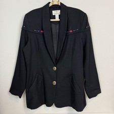Vintage Longhorn Western Wear Black Wool Embroidered Southwestern Blazer XL