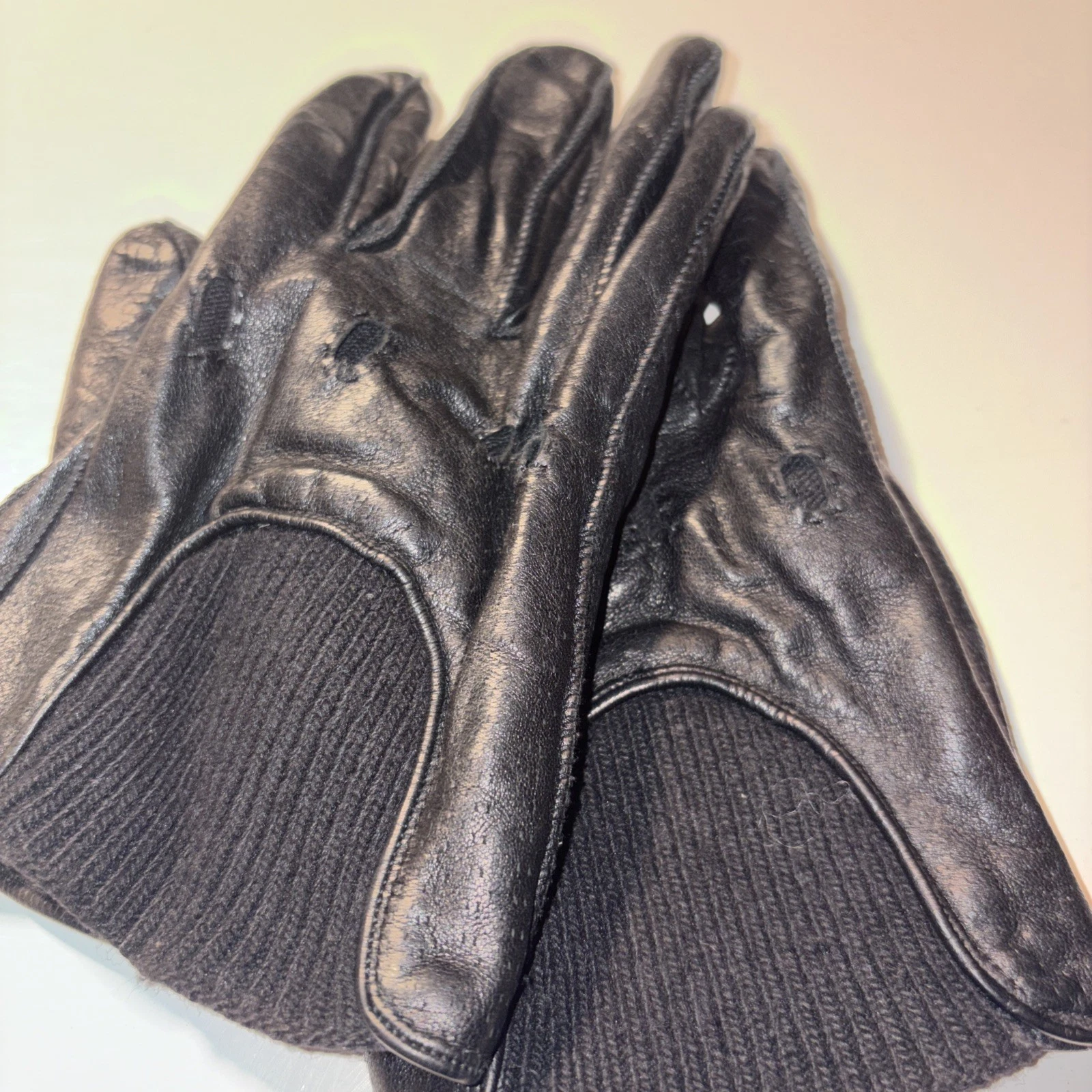 Nice Driving Gloves Men's with Wool Lining Size Large Black Leather Italy