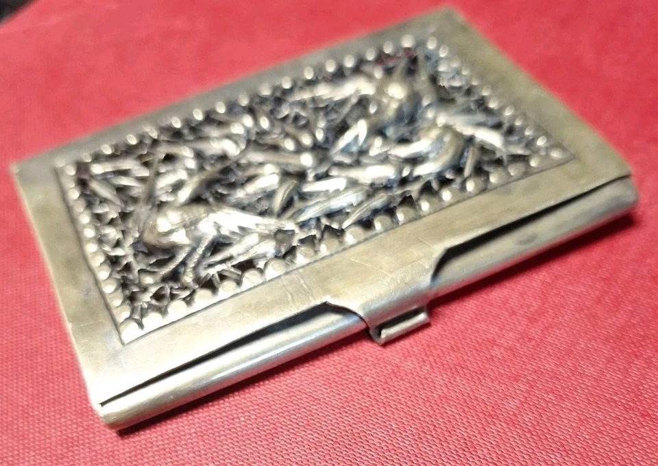 古董手工制作镀银身份证,信用卡夹/描绘战斗起重机 — 第 2/4 张图片