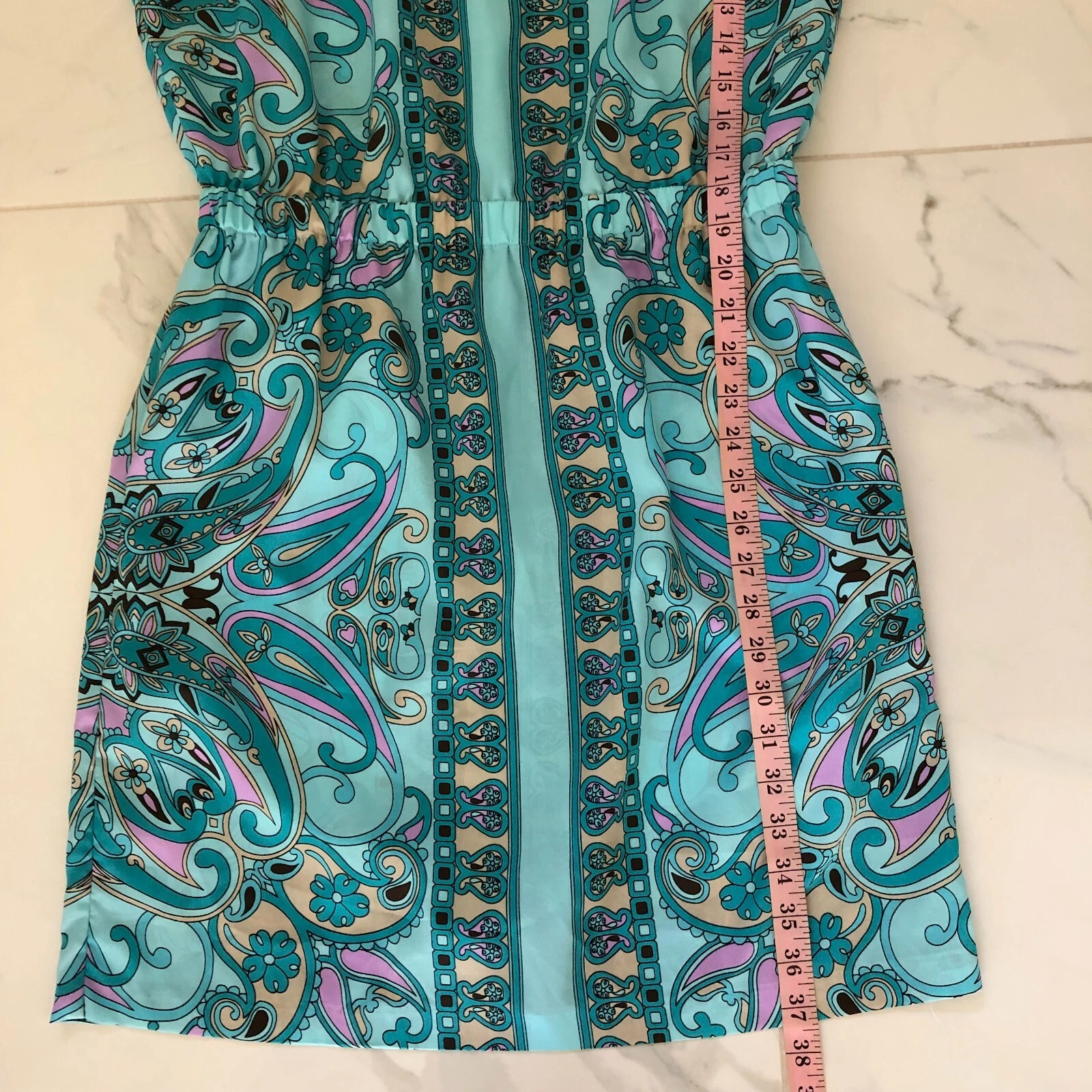 Abito Michael Kors MK da donna blu turchese floreale paisley taglia 6 elastico vita