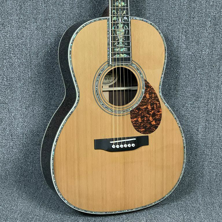 ZUWEI Acoustic Guitar 00045 Full Solid Spruce Top Abalone Inlay Gold