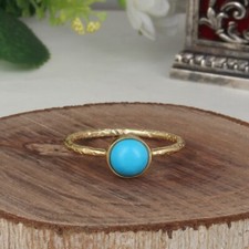 Handmade Yellow Gold Plated 925 Silver Turquoise Gemstone Stacklabe Ring