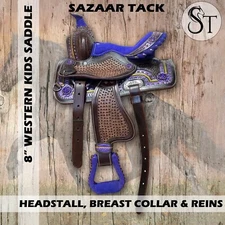 New 8" Western Leather Youth Kids Horse Pony Saddle Tack Set with Conchos Purple