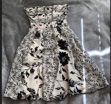 Forever 21 Silk Black Cream Floral Strapless Dress Women Size Small