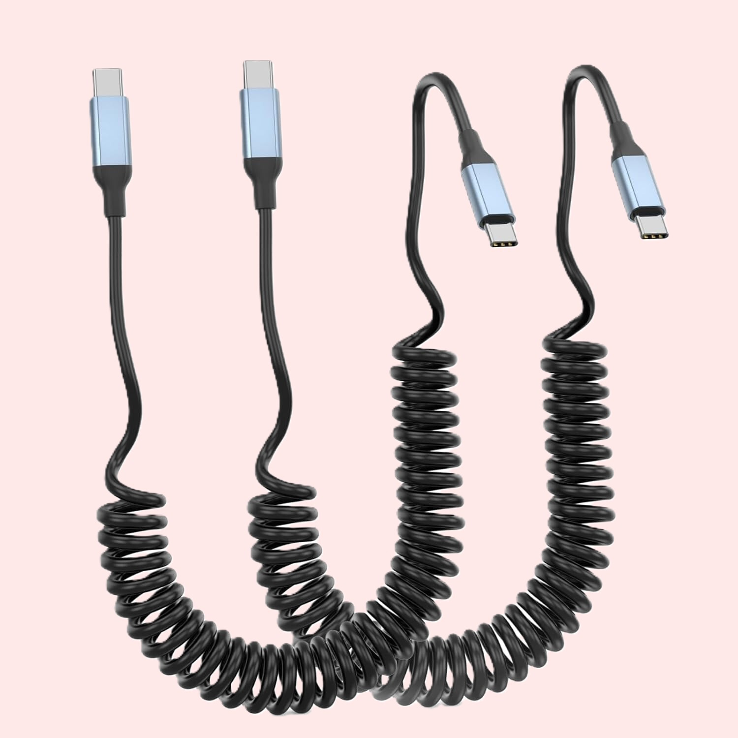 Coiled Fast Charging Retractable phone cable  USBC USBA Types 2 Packs-image