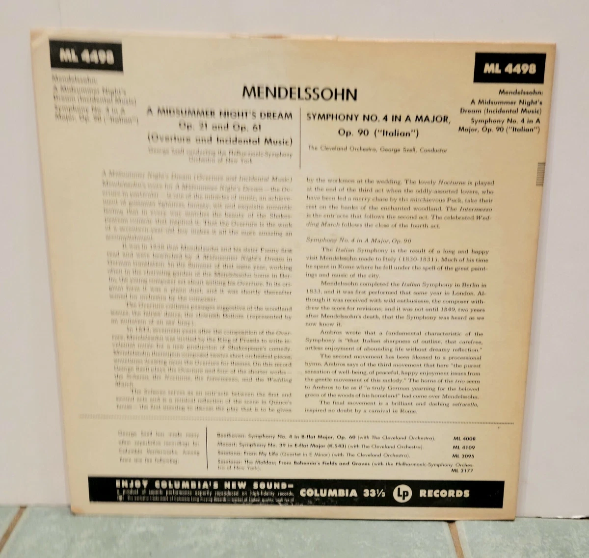 Mendelssohn A Midsummer Night's Dream George Szell ML 4498 Vintage Vinyl Record