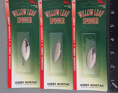 THREE Gibbs Willowleaf Spinners Nickel 1-3/4'' Long Item# 0060-175N-1