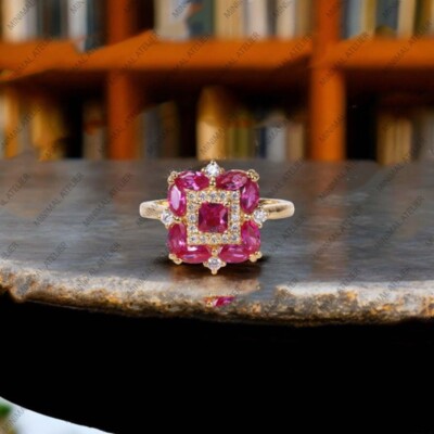 Sterling Silver Ruby Gemstone Cubic Zirconia Statement Vintage Party Wear  Ring