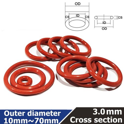 O-Ring - 10 ~ 70 mm Außendurchmesser x 3 mm CS metrisch Silikon Dichtung O-Ringe O-Ringe Lebensmittelqualität 200 °C