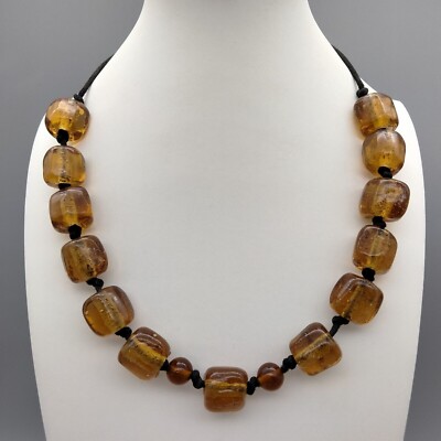 Art Glass Amber Colored Necklace Elegant VTG Estate Gorgeous Controlled Bubbles