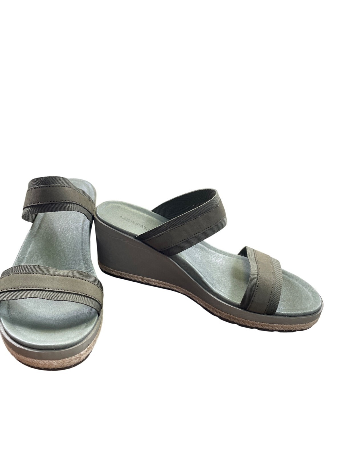 Merrell sandali donna verde oliva con zeppa 3" taglia 11 SKU 8682