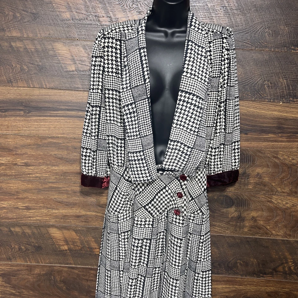 Vestido vintage Billy Jack 1970/1980 com botão na cintura caída 9/10 plissado Glen Check elegante - Imagem 4 de 4