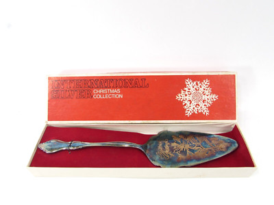 Vintage International Silver Co Merry Christmas Serving Pie Cake Server With Box