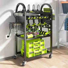 Power Tool Organizer Cart with Charging Station,Garage Floor Rolling Storage on