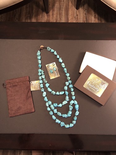 Rough Tumbled Big Chunky Turquoise Statement Necklace & Sterling Silver Earrings