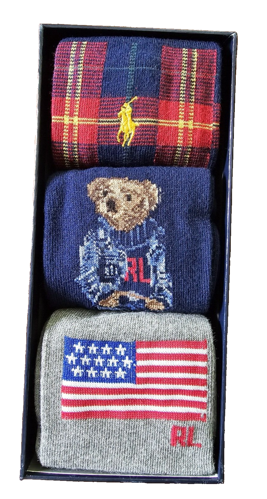 PONY Calzini Polo Ralph Lauren 3 paia nuovi con scatola regalo scarpa multicolore misura 6 121 2