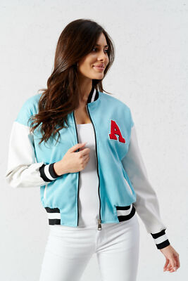 College Varsity Velour Leder Zipper Jacke mit Logo